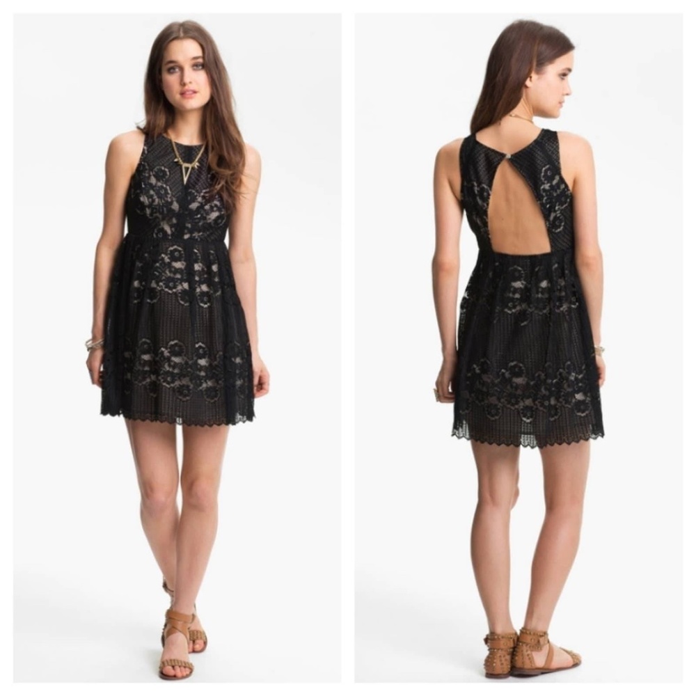 Free People Rocco Dress Black Lace Tan Size 12